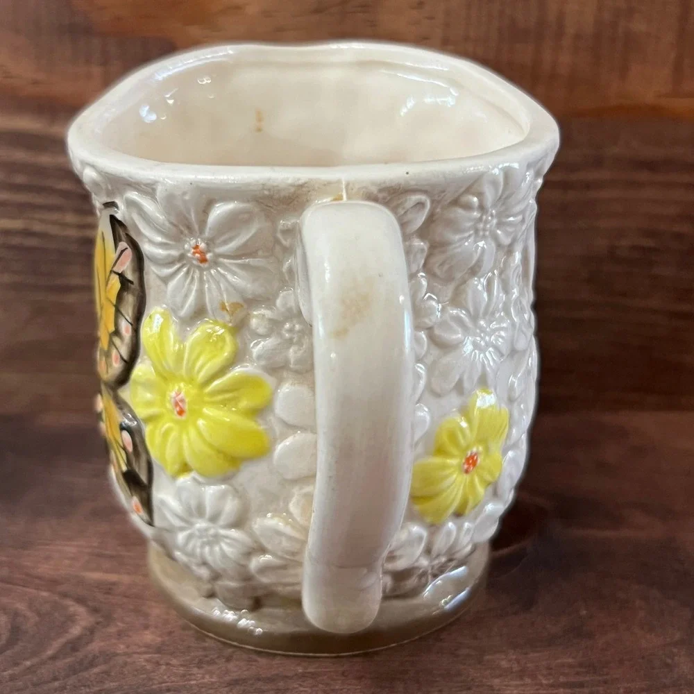 New Trends Inc Japan Vintage Butterfly Floral Ceramic Creamer Pitcher Yellow